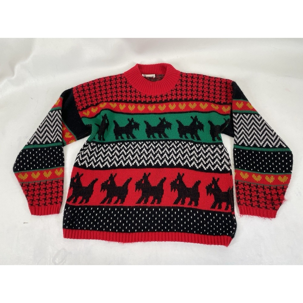 Vintage Adele‎ Knitwear Knit Scotty Dog Christmas Sweater Womens 2XL Multicolor